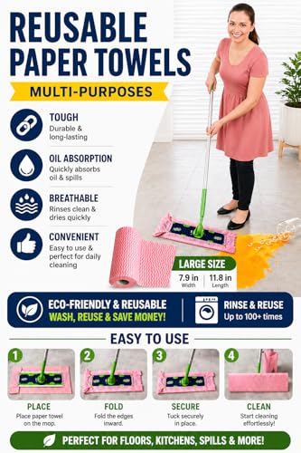 Reusable Paper Towels Washable, 60 Cts Disposable Cleaning Dish Cloths, Multi-Purpose Kitchen Wipes Roll, Pink - color: Pink 1 Roll