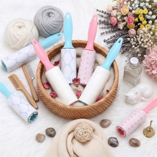 Zhehao 16 Pcs Mini Lint Rollers for Pet Hair Travel Size Clothes Sticky Lint Removers Blue Pink Roller Hair Removal Tools for Dog, Cat, Furniture, Travelers, Pet Owners