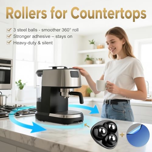 Self Adhesive Appliance Sliders 16 Pack Kitchen & Furniture Rollers | Move Small Appliances Easily 360° Glide No Tools Peel Stick 12lbs Per Wheel - color: Black, size: 16pcs