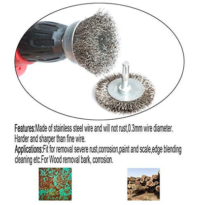 6PCS Stainless Steel Wire Crimped Cup Brush Kit for Drill with 1/4-Inch Shank