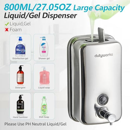Stainless Steel Soap Dispenser - 800ml Large Capacity, Easy Wall Mount Installation, Soap Dispenser for Bathroom & Kitchen - Ideal for Commercial, Household, Office Use - size: 27.05 fl.oz./ 800ml
