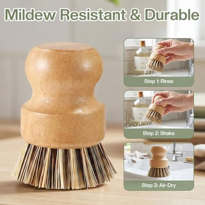 Wooden Dish Brush with Metal Stand Handheld Bamboo Wok Brush Scrubber for Dishes Pans Pots Fruit and Veggie Washing(1,Beige Brown) - color: Beige Brown
