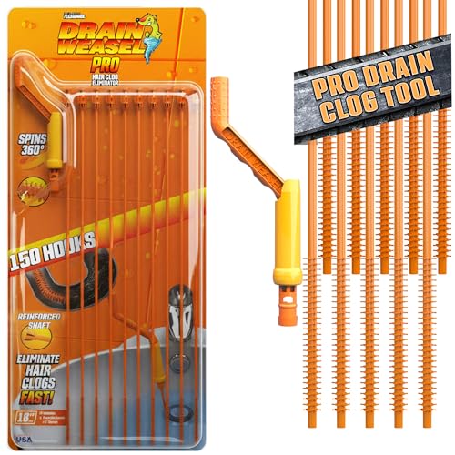 FlexiSnake Pro Drain Weasel Sink Snake Hair Clog Remover Tool, Sink, Pipe, Bathroom, Bathtub Drain Cleaner, 18-inch Long, Flexible, Made in The USA, 10 Pack Reusable Wands and Removable Handle - style: 10 pk