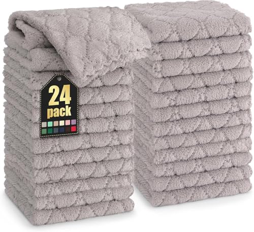 Homaxy 24 Pack Kitchen Dish Cloths (10 x 10 Inches, Grey), Super Soft and Absorbent Coral Velvet Dish Towels, Nonstick Oil Fast Drying Microfiber Cleaning Cloth, No Lint Household Dishcloths - color: Grey, size: 10x10 Inch-24 Pack