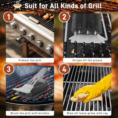 Grill Brush and Scraper-18 Adjustable Handle Safe BBQ Grill Brush for Outdoor Grill-Deep BBQ Clearning Brush wih Bottle Operner Extra Strong Grill Cleaner Accessories for Gas/Charcoal Grilling Grates
