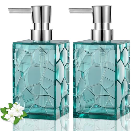 Hand Soap Dispenser, Clear Acrylic Plastic Liquid Pump Bottles Refillable Lotion Dispenser for Bathroom Decor Kitchen College Dorm, Teal 2 Pack - color: Clear Teal, size: 2 Pack