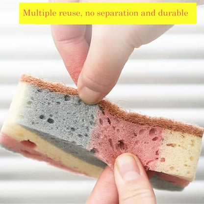 Double Sided Multi-Purpose Kitchen Cleaning Sponge, Great for Dishwashing and Stain Removal, Absorbent, Durable Coconut Fiber Side and Soft Sponge Side 5 Pcs Brown - color: Brown