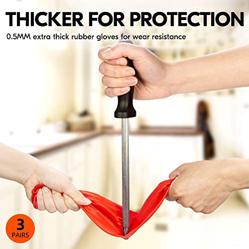Vgo... 3-Pairs Dishwashing Gloves, Reusable Household Gloves, Long Sleeve, Thick Latex, Cleaning, Washing, Working, Painting, Gardening, Pet Care (Size L, Red, RB2143) - size: Large
