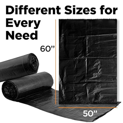 ToughBag 65 Gallon Commercial Trash Bags, 50x60” Large Black Outdoor Garbage Bags, Heavy Duty (50 Count) –For Custodians, Landscapers, Contractors, and Toter Liner, Made In USA