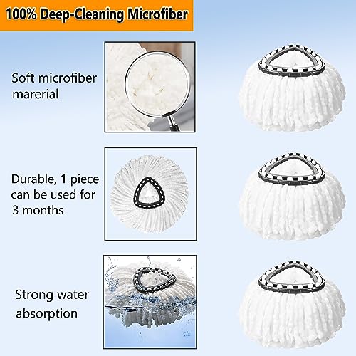 5-Pack Spin Mop Replacement Heads, 100% Microfiber Spin Mop Refills Heads for Easy Wring, 360°Micro Replacement Mop Head for Easy House Cleaning Floor Mopping - (White) - size: 5Pack