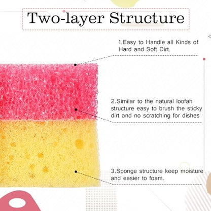 FillTouch 3 Pcs Dual Sided Scrub Sponge Multi Functional Cute Temperature Sensitive Non Scratch Dish Sponge for Washing Dishes Kitchen Bathroom (Cat,Pink, Orange, Royal Blue) - color: Pink, Orange, Royal Blue, style: Cat