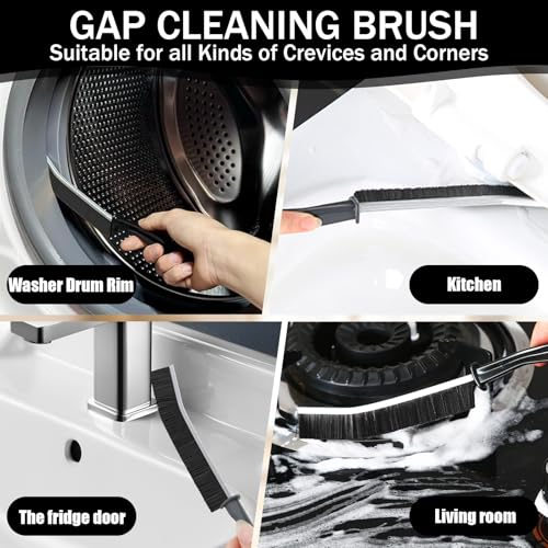 Crevice Cleaning Brush, 2Pcs Hard Bristle Gap Scrub Brush for Bathroom, Kitchen, Tiles and Sink, Multifunctional Household Cleaning Tool(Black) - color: Black