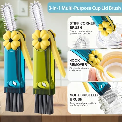 3-in-1 Cup Lid Cleaning Brush, Cup Lid Brush, Multifunctional Water Bottle Cleaning Brush, Home Kitchen Crevice Brush Tools for Tiny Cup Lid Detail, Bottle Tight Spaces Cup(3 PCS) - color: Green Blue Black-1