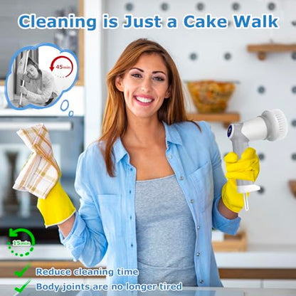 DAESUNG Electric Spin Scrubber, New Electric Bathroom Brush with 7 Replaceable Heads, Power Scrubber with LED Display, Electric Scrubbers for Cleaning Shower, Tile, Grout, Sink - color: A-white