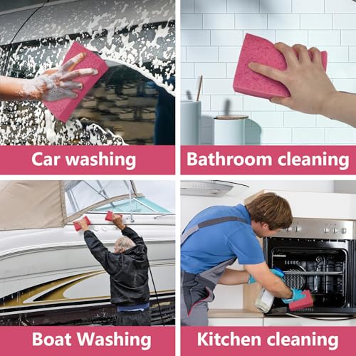 Car Wash Sponges, 3 Pack Extra Thick Large Cleaning Sponge Multi-Purpose for Bathroom Kitchen Bike Boat, Large Size Sponges 4'' X 6'' (Pink) - color: A-pink