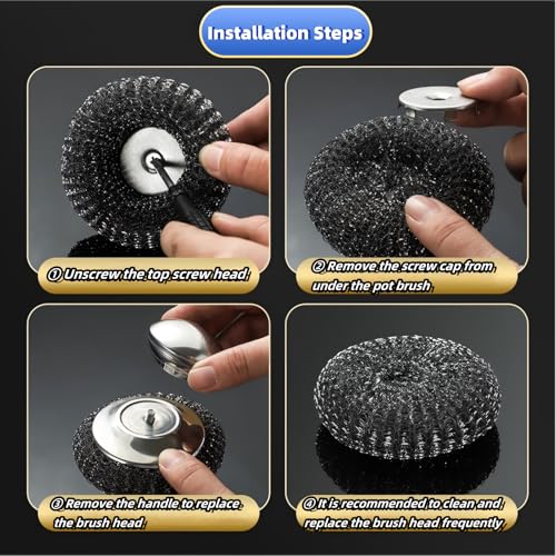 6Pcs Steel Wool Scrubber, Stainless Steel Scouring Pads with 2pcs Handle - Ultimate Cleaning Solution for Dishes, Kitchen Cleaning, Stoves, Pots and Pans, Grill, Wash Sink, Cleaning Dishes