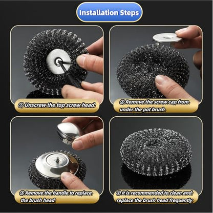 6Pcs Steel Wool Scrubber, Stainless Steel Scouring Pads with 2pcs Handle - Ultimate Cleaning Solution for Dishes, Kitchen Cleaning, Stoves, Pots and Pans, Grill, Wash Sink, Cleaning Dishes