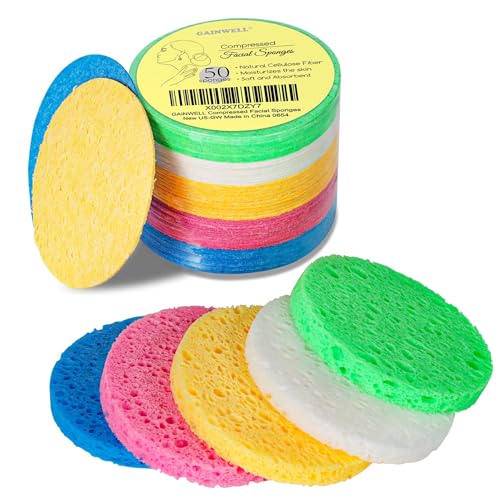 GAINWELL 50-Colored Natural Compressed Facial Sponges, for Facial Cleansing, Reusable & Eco-Friendly, 50 PCS - color: Multicolor, size: 50 Count (Pack of 1)