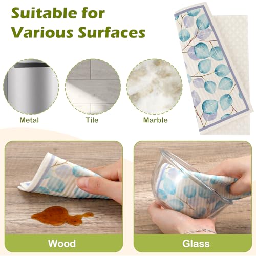 6 Packs Swedish Paper Cloths for Kitchen, Reusable Paper Towels Washable Dish Rags, Highly Absorbent Kitchen Towels Quick Drying Swedish Sponge Cleaning Dish Cloths(Eucalyptus Leaves) - color: Eucalyptus Leaves