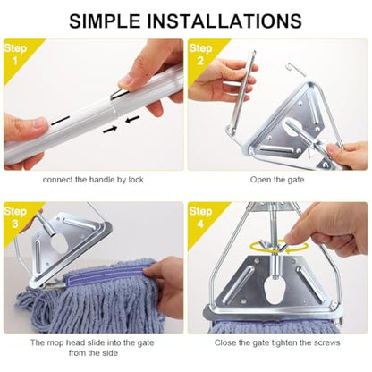 Mop Handle Commercial Heavy Duty - 57 Inch Industrial Metal Mop Stick Replacement for Floor Cleaning - Professional Mops Head Replacement Holder - color: Yellow 1 - Metal Clamp
