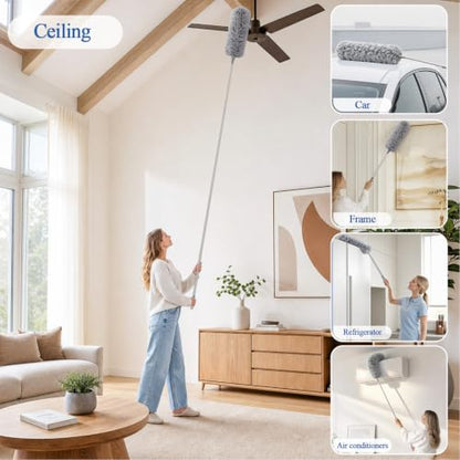 Cobweb Duster with Extension Pole 100 inches, Dusters for Cleaning with 2 Duster Heads, Washable Microfiber Feather Duster for Cleaning Ceiling Fan, High Ceiling, Blinds, Furniture & Cars - color: 2pc-gray