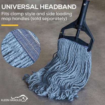KLEEN HANDLER HEAVY DUTY Commercial Mop Head Replacement, Wet Industrial Cotton Looped End String Cleaning Mop Head Refill, Blue Mop, Universal Headband - size: 1 Count