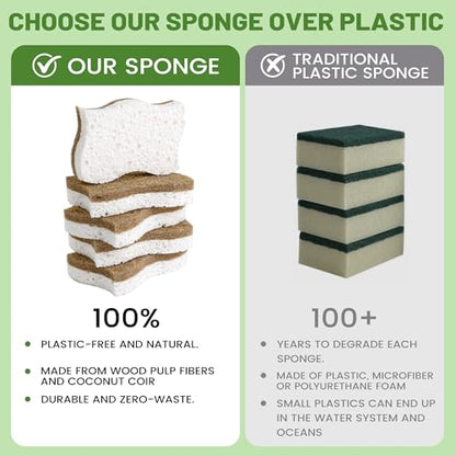 LILAC 12 Pack Natural Cellulose Sponges for Dishes - Non-Scratch Kitchen Scrub Sponges - 100% Biodegradable & Eco-Friendly Cleaning Sponges for Non-Stick Cookware, Bathroom & Household - color: Coconut Fiber, White