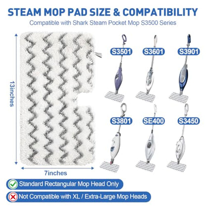 Tidy Monster Steam Mop Pads with Scrub Strips Microfiber Replacement Pad Refills for Shark Steam Pocket Mop S3500 Series S3501 S3601 S3550 S3801 S3901 SE450 S3601D S3901D (White Scrub Stripe 4 Pack) - color: White Scrub Stripe 4 Pack