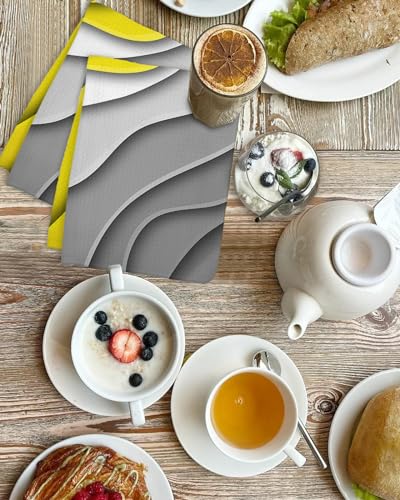 Geometric Hand Towels Set,Waffle Weave Kitchen Towels 2 Pieces,Microfiber Hair Face Bath Tea Towel Absorbent Quick Drying Cleaning Dish Cloths,Modern Ombre Yellow Grey Abstract Art White 15.7"x23.6" - color: Yellow, size: 2PCS,15.7"x23.6"