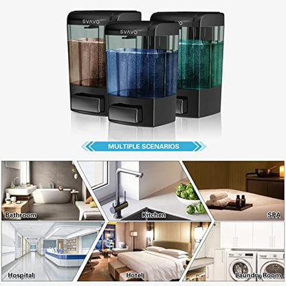 SVAVO Wall Mounted Soap Dispenser Kitchen Bathroom Manual Soap Dispenser Refillable Hand soap Dispenser for Liquid Contianers Shampoo Gel Chamber for Household Commerical 23.7oz (700ml) ABS - color: Black