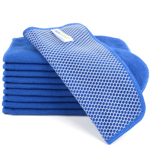 SINLAND Absorbent Microfiber Dish Cloths for Washing Dishes Best Kitchen Cloths Cleaning Cloths with Poly Scour Side 7.87Inchx7.87Inch 10 Pack Dark Blue - color: Dark Blue, size: 7.87inchx7.87inch 10pack