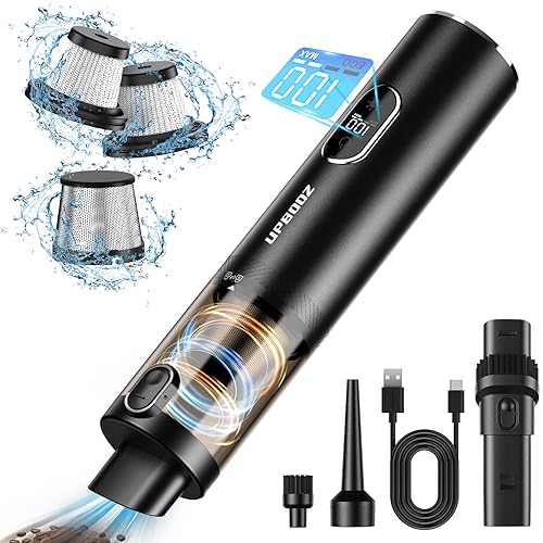 Upbooz Handheld Vacuum Cordless, Car Vacuum with 14000PA Powerful Suction with LED Light, Air Duster 2-in-1,Low Noise Rechargeable Portable Mini Vacuum Cleaner for Car Home Pet Office,Two Gears