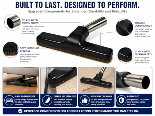 Merchandise Mecca 2 Pack Premium Hardwood Floor Brush Vacuum Attachment – Black Metal Neck, Soft Bristles, Universal 1-1/4 Inch (32mm) Fit, 10” Wide (Black) - color: Black