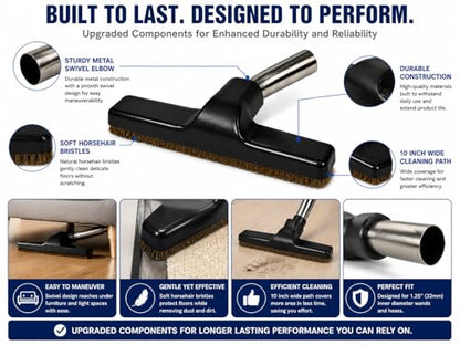 Merchandise Mecca 2 Pack Premium Hardwood Floor Brush Vacuum Attachment – Black Metal Neck, Soft Bristles, Universal 1-1/4 Inch (32mm) Fit, 10” Wide (Black) - color: Black