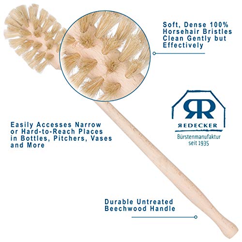 Redecker Bottle Brush, Light Horsehair Bristles, 14 Inch Long, Beechwood Handle for Milk Bottles and Glassware, Made in Germany - size: 13-3/4-Inches