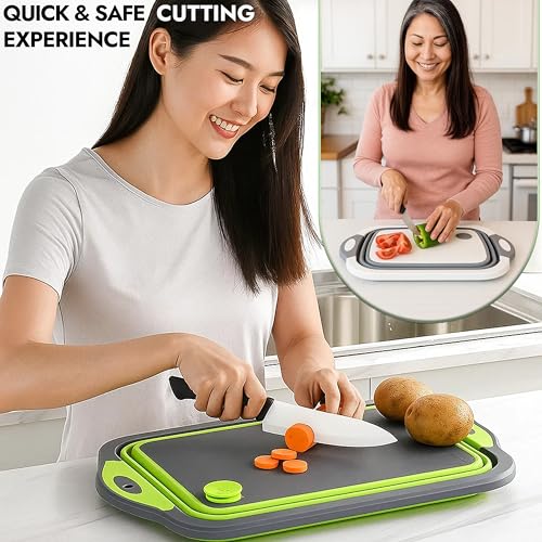 SSKT Pack of 2 Collapsible Cutting Board – Multifunctional Kitchen Sink Tub Basin with Drain, Chopping Board & Washing up Bowl – Space-Saving & Portable for Kitchen, Camping, RV, & Outdoor Use - color: Pack of 2