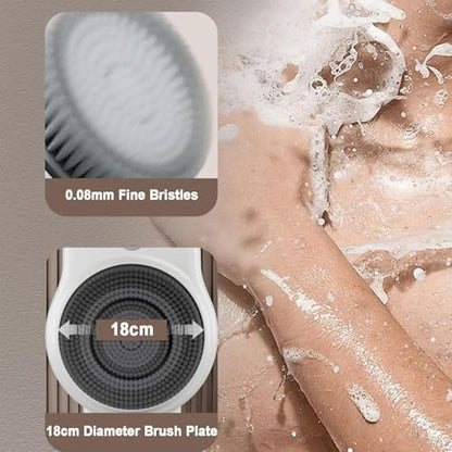 Wall Mounted Electric Back Scrubber, Electric Back Exfoliating Bath Wash Pad with 18CM Large Brush Head, 360° Automatic Rota-Tion, 2-Speed Adjustment, for Shower & Deep Cleansing