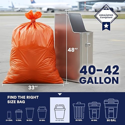 Plasticplace 42 Gallon Trash Bags |3.0 Mil | Orange Heavy Duty Contractor Trash Bags | 33" x 48", 50 Count (Pack of 1) - size: 33" x 48", style: 42 Gallon, 3.0 Mil
