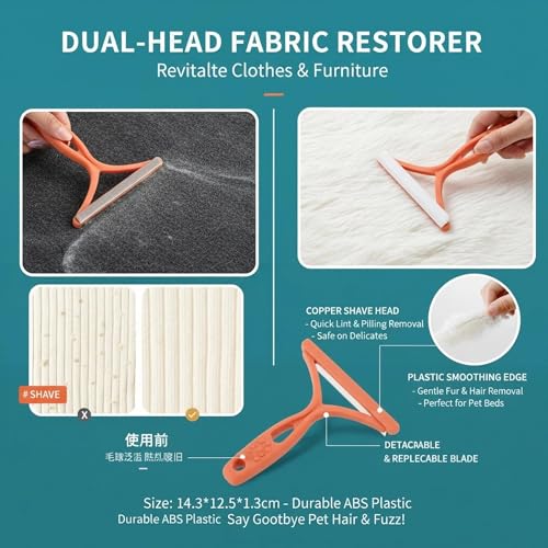 Pet Hair Remover Carpet Scraper - Lint Remover Tool with Two Way Edge for Sofa Coat Rug Bedding Furniture 1Pack(Orange) - color: Orange