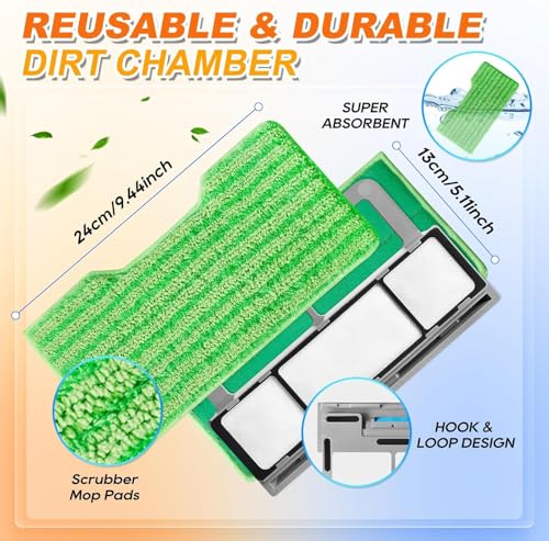 Reusable Replacement Pads Compatible with Shark Vac Pad VM252 VM251 VM200 VC205 VM250 VM200 VM200C VM190 VM250 QM250 VM190 Vacuum Mop Refills Upgraded Design of Dirt Chamber, Green, 1+1+2 Pack - color: Green, 2 Pack