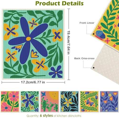 6 Packs Swedish Paper Cloths for Kitchen, Reusable Paper Towels Washable Dish Rags, Highly Absorbent Kitchen Towels Quick Drying Swedish Sponge Cleaning Dish Cloths (Hawaiian Style) - color: Hawaiian Style