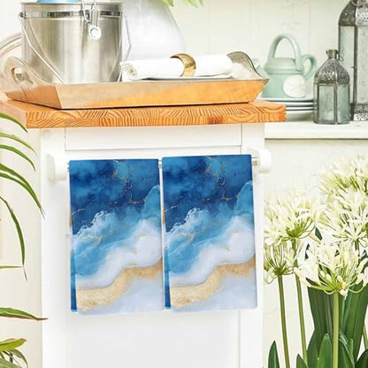 Blue Coastal Kitchen Towels Set, Ultra Absorbent Dish Towels Quick Drying Microfiber Hand Towel Decorative Large Modern Luxury Summer Nautical Beach Tea Towel Dishcloths for Kitchen Cleaning 18"x28" - size: 1 Pack