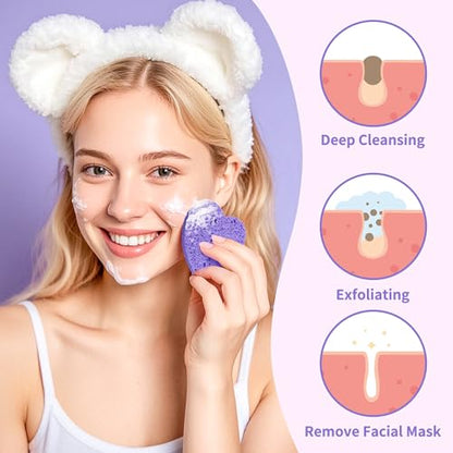 100-Count Compressed Facial Sponges, Heart Shape Face Sponge for Cleansing, Natural Cosmetic Spa Sponges for Facial Cleansing, Exfoliating Mask (Purple Heart Sponges) - color: Purple