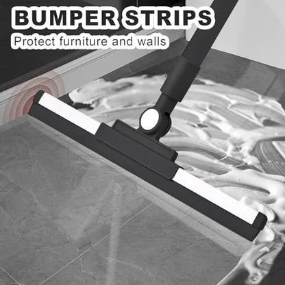 Floor Squeegee - 52 Inch Adjustable Long Handle 14.2 Inch Rubber Blade 180° Rotatable Head Heavy Duty Squeegee Broom for Floor Window Bathroom Tile Garage Concrete Shower Patio (Black) - color: Black
