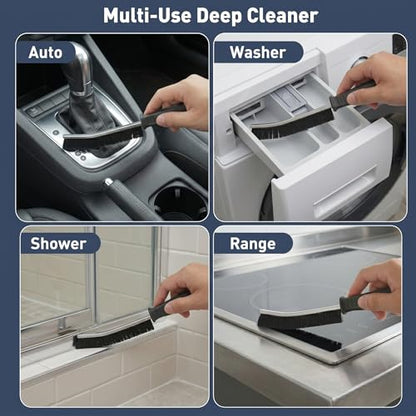3 Pack Angled Crevice Cleaning Brush, Rigid Bristle Deep Gap Scrub Tool for Window Tracks, Sliding Doors, Bathroom Sinks and Kitchen Seams, Curved Handheld Scrubber
