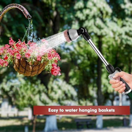 RESTMO Metal Watering Wand, Heavy Duty Garden Hose Wand with 180° Swivel Head, 16'' Hose Nozzle Sprayer with 7 Spray Patterns and Flow Control, for Water Hanging Baskets and Shrubs, Rose Gold - color: Rose Gold