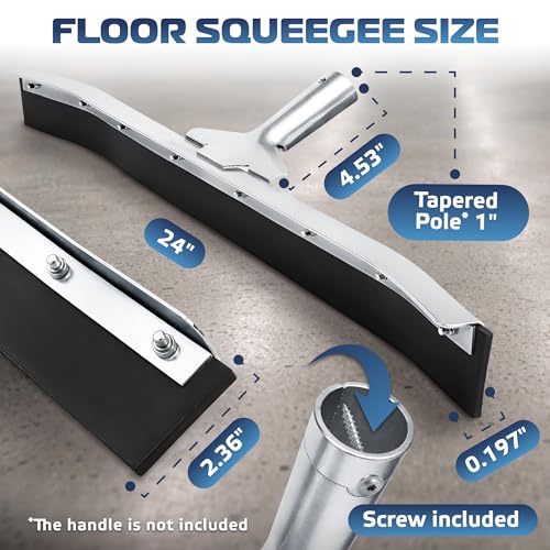 DSV Standard Curved Floor Squeegee 24’’, Rubber Blade Garage Squeegee, Taper Pole Connection - Handle Sold Separately for Tiles, Concrete and Asphalt - size: 24-inch