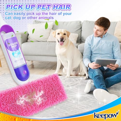 KEEPOW Reusable Microfiber Mop Pads for Swiffer PowerMop, 4 Count, Pink, Machine Washable, Compatible with 13-15 Inch Spray Mop, Multi-Surface Floor Cleaning - color: Pink 4 Pack