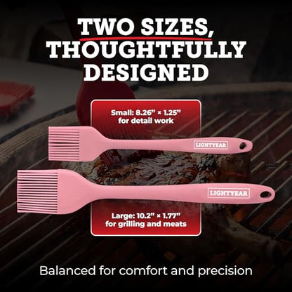 Lightyear Silicone Basting Pastry Brush Set (2 Pcs) ❘ 450°F Heat Resistant Oil Brush for Your Kitchen - Ideal For BBQ’s, Baking & Cooking | 100% Food Grade Silicone - BPA Free & Dishwasher Safe (Pink) - color: Pink