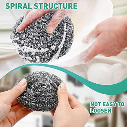 Roshtia 100 Pieces Stainless Steel Scouring Pad Bulk Metal Scrubber for Cleaning Dish 30 Gram Stainless Steel Sponge Round Metal Wool Scrubber for Cleaning Kitchen Bathroom Household